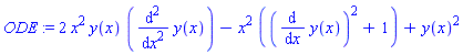 ODE := 2*x^2*y(x)*(diff(y(x), `$`(x, 2)))-x^2*((diff(y(x), x))^2+1)+y(x)^2