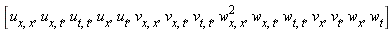[u[x, x], u[x, t], u[t, t], u[x], u[t], v[x, x], v[x, t], v[t, t], w[x, x]^2, w[x, t], w[t, t], v[x], v[t], w[x], w[t]]