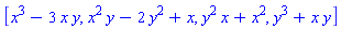 [x^3-3*x*y, x^2*y-2*y^2+x, y^2*x+x^2, y^3+x*y]