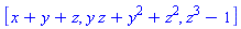 [x+y+z, y*z+y^2+z^2, z^3-1]