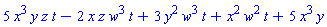5*x^3*y*z*t-2*x*z*w^3*t+3*y^2*w^3*t+x^2*w^2*t+5*x^3*y