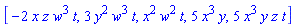 [-2*x*z*w^3*t, 3*y^2*w^3*t, x^2*w^2*t, 5*x^3*y, 5*x^3*y*z*t]