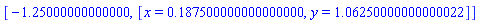 [-1.25000000000000, [x = .187500000000000000, y = 1.06250000000000022]]
