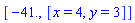 [-41., [x = 4, y = 3]]