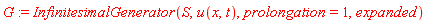 G := InfinitesimalGenerator(S, u(x, t), prolongation = 1, expanded)