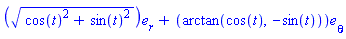 Vector[column]([[(cos(t)^2+sin(t)^2)^(1/2)], [arctan(cos(t), -sin(t))]], ["r", "theta"])