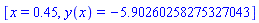 [x = .45, y(x) = -5.90260258275327043]