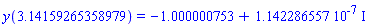 y(3.14159265358979) = -1.000000753+0.1142286557e-6*I