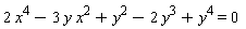 2*x^4-3*y*x^2+y^2-2*y^3+y^4 = 0