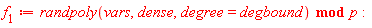 f[1] := `mod`(randpoly(vars, dense, degree = degbound), p)