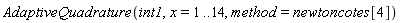AdaptiveQuadrature(int1, x = 1 .. 14, method = newtoncotes[4])