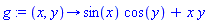 g := proc (x, y) options operator, arrow; sin(x)*cos(y)+x*y end proc