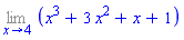 Limit(x^3+3*x^2+x+1, x = 4)