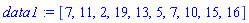 data1 := [7, 11, 2, 19, 13, 5, 7, 10, 15, 16]