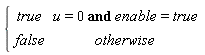 piecewise(`and`(u = 0, enable = true), true, false)