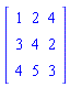 Matrix(3, 3, {(1, 1) = 1, (1, 2) = 2, (1, 3) = 4, (2, 1) = 3, (2, 2) = 4, (2, 3) = 2, (3, 1) = 4, (3, 2) = 5, (3, 3) = 3})