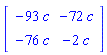 Matrix([[-93*c, -72*c], [-76*c, -2*c]])