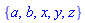 {a, b, x, y, z}
