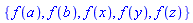 {f(a), f(b), f(x), f(y), f(z)}