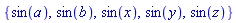 {sin(a), sin(b), sin(x), sin(y), sin(z)}