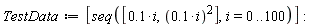 TestData := [seq([.1*i, (.1*i)^2], i = 0 .. 100)]