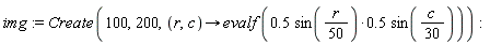 img := Create(100, 200, proc (r, c) options operator, arrow; evalf(.5*sin((1/50)*r)*.5*sin((1/30)*c)) end proc)