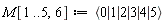 M[1 .. 5, 6] := `<|>`(0, 1, 2, 3, 4, 5)