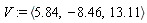 V := `<,>`(5.84, -8.46, 13.11)