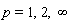 p = 1, 2, infinity