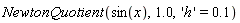 NewtonQuotient(sin(x), 1.0, 'h' = .1)