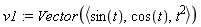 v1 := Vector(`<,>`(sin(t), cos(t), t^2))