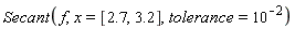 Secant(f, x = [2.7, 3.2], tolerance = 10^(-2))