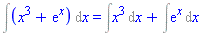 Int(x^3+exp(x), x) = Int(x^3, x)+Int(exp(x), x)