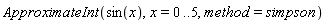 ApproximateInt(sin(x), x = 0 .. 5, method = simpson)
