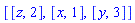[[z, 2], [x, 1], [y, 3]]