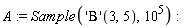 A := Sample(('Beta')(3, 5), 10^5)