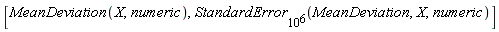 [MeanDeviation(X, numeric), StandardError[10^6](MeanDeviation, X, numeric)]