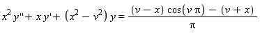 x^2*(diff(y(x), x, x))+x*(diff(y(x), x))+(x^2-v^2)*y(x) = ((v-x)*cos(v*Pi)-v-x)/Pi