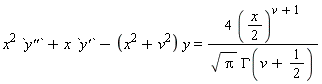 x^2*`y''`+x*`y'`-(x^2+v^2)*y = 4*((1/2)*x)^(v+1)/(sqrt(Pi)*GAMMA(v+1/2))