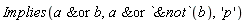 Implies(`&or`(a, b), `&or`(a, `&not`(b)), 'p')