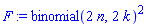 F := binomial(2*n, 2*k)^2