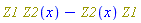 Physics:-`*`(Z1, Z2(x))-Physics:-`*`(Z2(x), Z1)