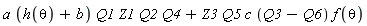 a*(h(theta)+b)*Q1*Z1*Q2*Q4+Z3*Q5*c*(Q3-Q6)*f(theta)