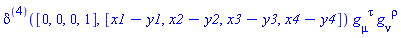 Dirac([0, 0, 0, 1], [x1-y1, x2-y2, x3-y3, x4-y4])*Physics:-g_[mu, `~tau`]*Physics:-g_[nu, `~rho`]
