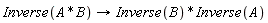 Inverse(A*B)->Inverse(B)*Inverse(A)