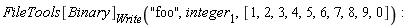FileTools[Binary][Write]("foo", integer[1], [1, 2, 3, 4, 5, 6, 7, 8, 9, 0])