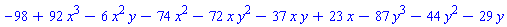 -98+92*x^3-6*x^2*y-74*x^2-72*x*y^2-37*x*y+23*x-87*y^3-44*y^2-29*y