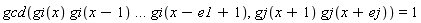 gcd(gi(x)*gi(x-1) .. gi(x-e1+1), gj(x+1)*gj(x+ej)) = 1