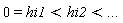 0 = hi1 and hi1 < hi2 and hi2 < `...`