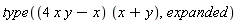 type((4*x*y-x)*(x+y), expanded)